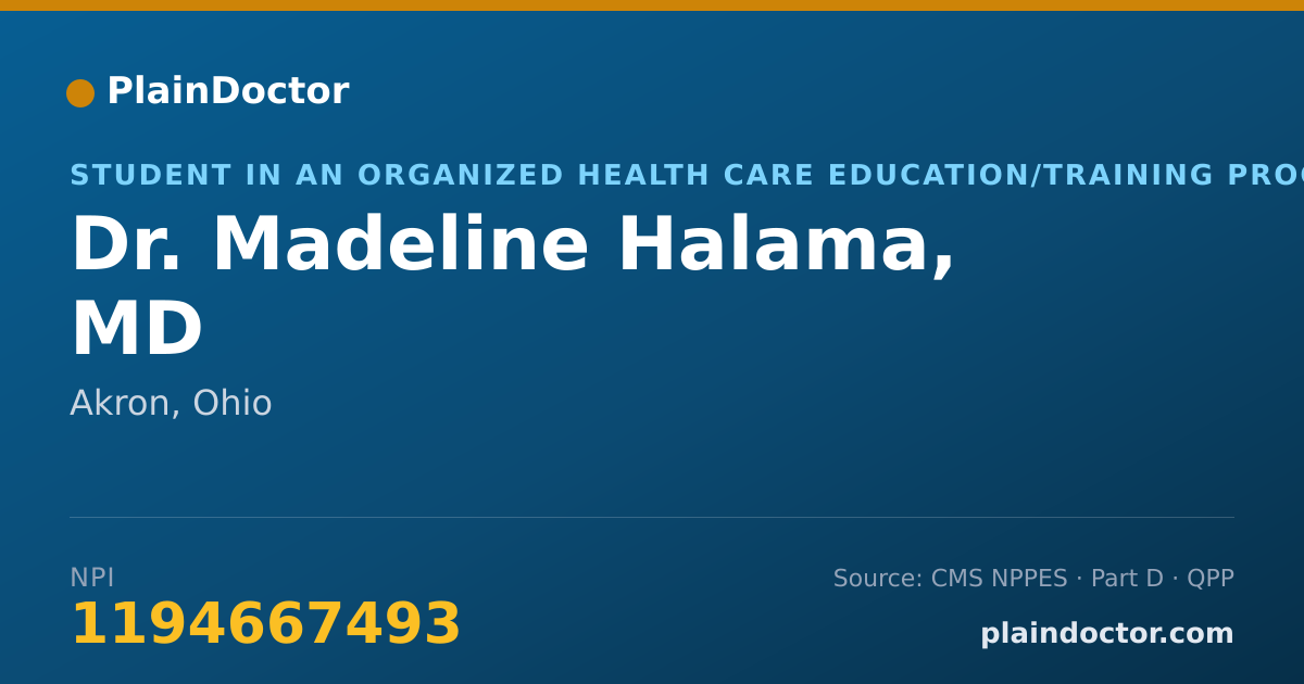 Shareable card for Madeline Halama, MD - Student in an Organized Health Care Education/Training Program, Akron, OH