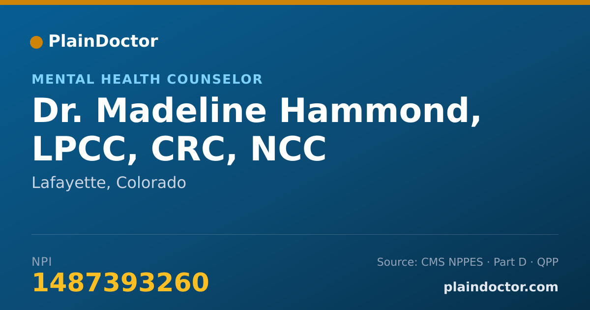 Shareable card for Madeline Hammond, LPCC, CRC, NCC - Mental Health Counselor, Lafayette, CO