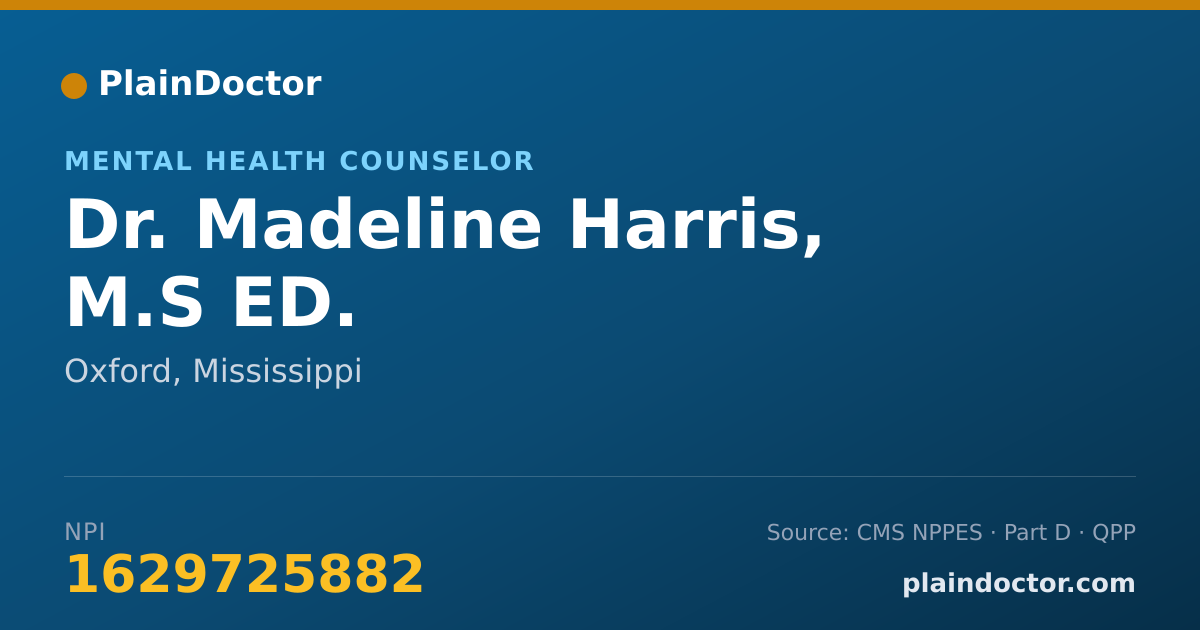 Shareable card for Madeline Harris, M.S ED. - Mental Health Counselor, Oxford, MS