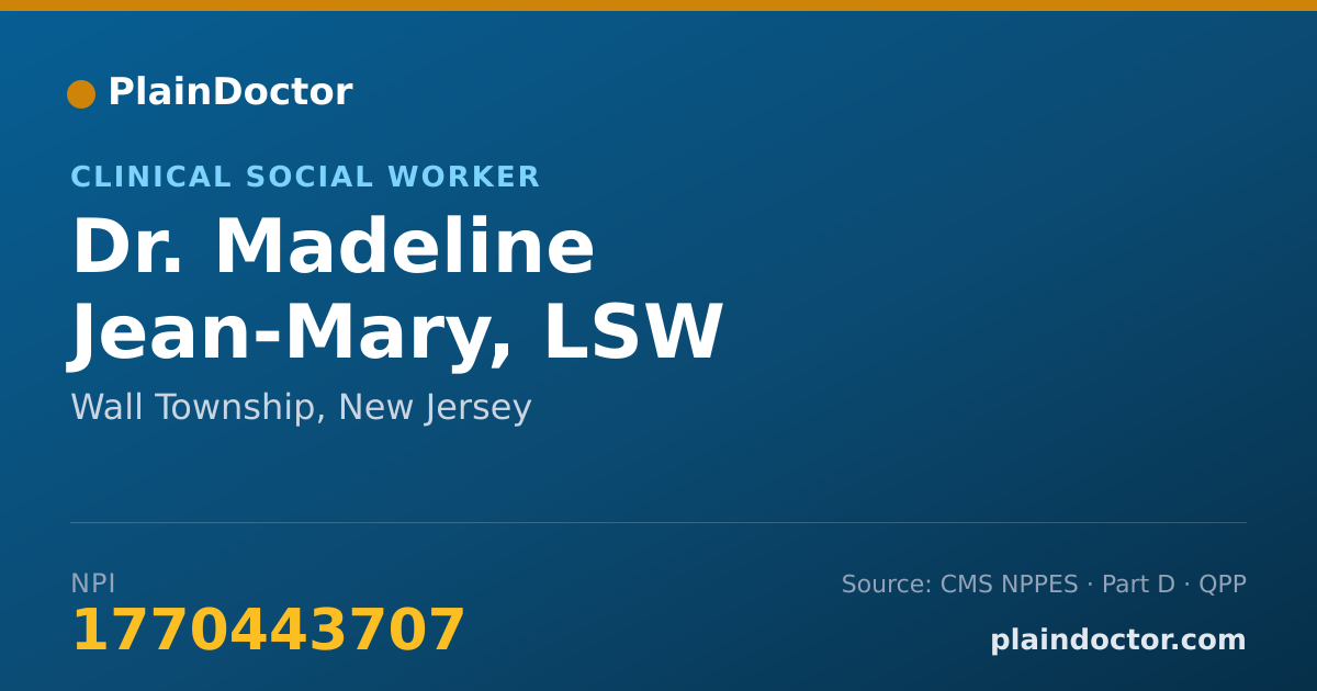 Shareable card for Madeline Jean-Mary, LSW - Clinical Social Worker, Wall Township, NJ