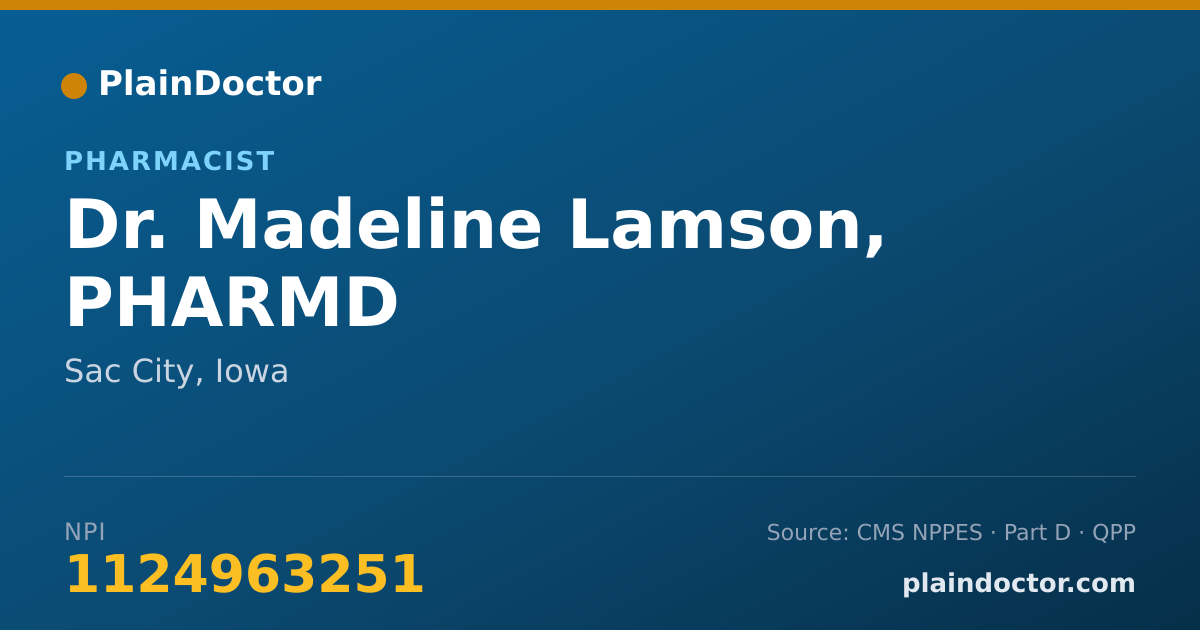 Shareable card for Madeline Lamson, PHARMD - Pharmacist, Sac City, IA