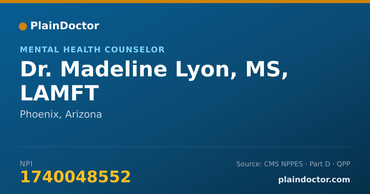 Shareable card for Madeline Lyon, MS, LAMFT - Mental Health Counselor, Phoenix, AZ