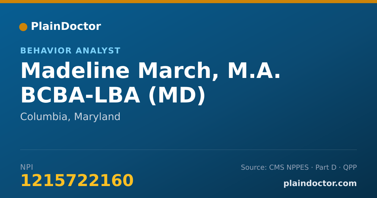 Shareable card for Madeline March, M.A. BCBA-LBA (MD) - Behavior Analyst, Columbia, MD