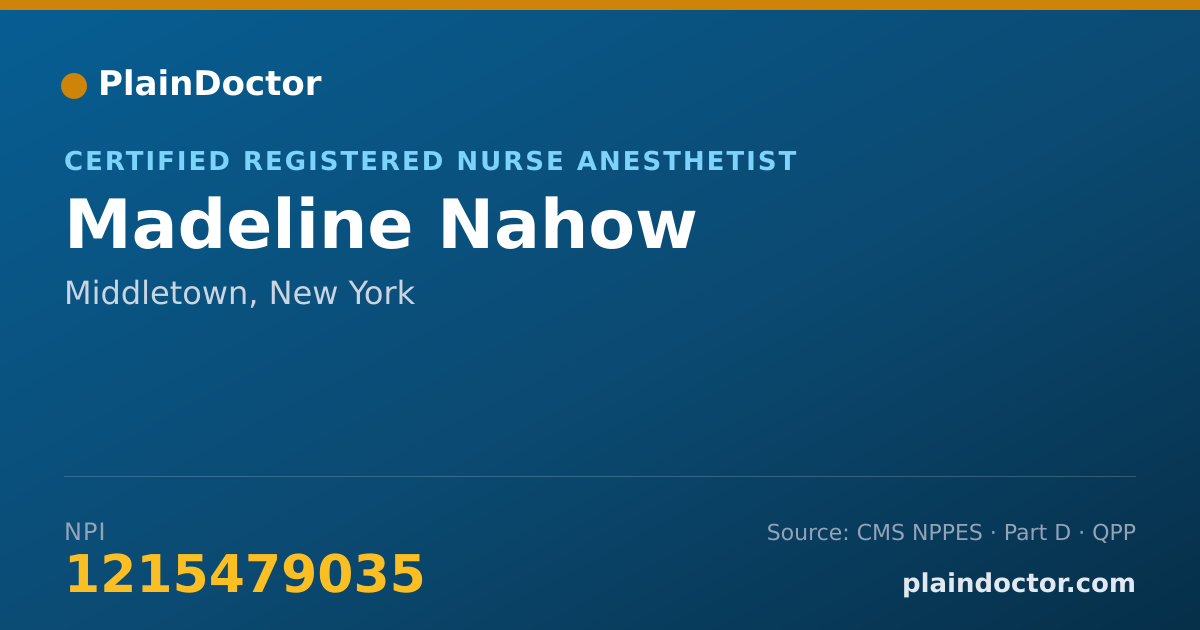 Shareable card for Madeline Nahow - Certified Registered Nurse Anesthetist, Middletown, NY