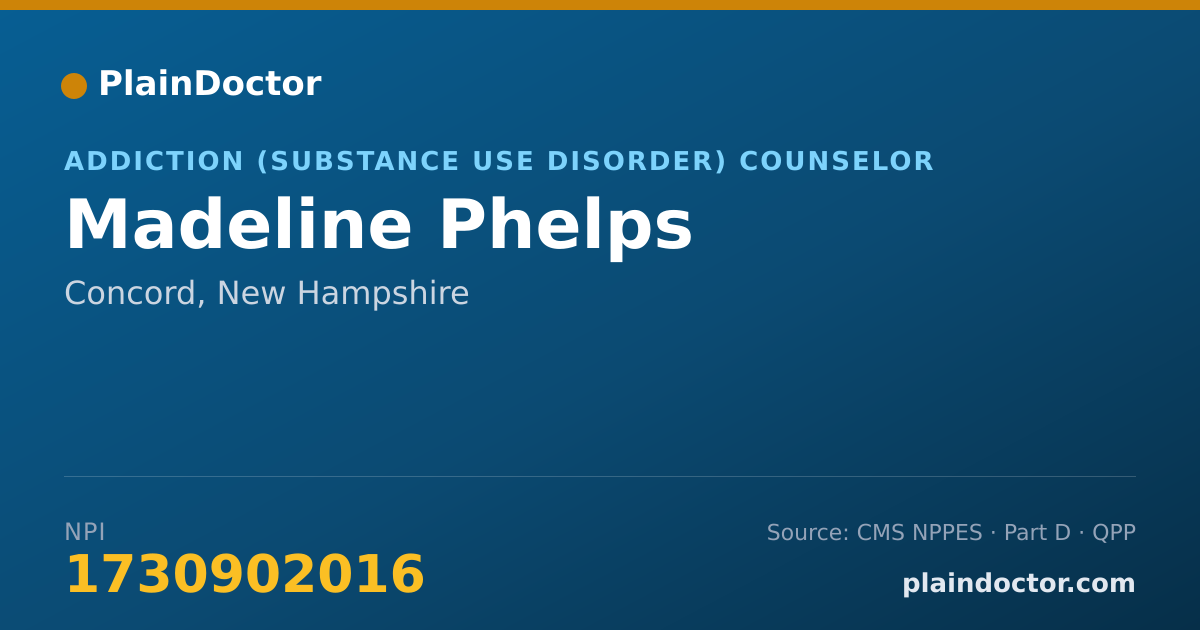 Shareable card for Madeline Phelps - Addiction (Substance Use Disorder) Counselor, Concord, NH