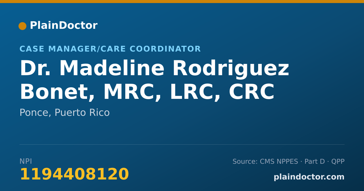 Shareable card for Madeline Rodriguez Bonet, MRC, LRC, CRC - Case Manager/Care Coordinator, Ponce, PR