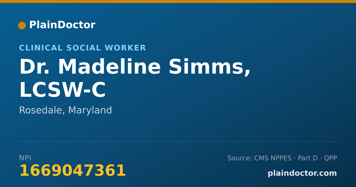 Shareable card for Madeline Simms, LCSW-C - Clinical Social Worker, Rosedale, MD