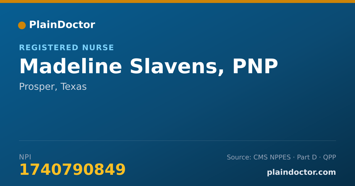 Shareable card for Madeline Slavens, PNP - Registered Nurse, Prosper, TX