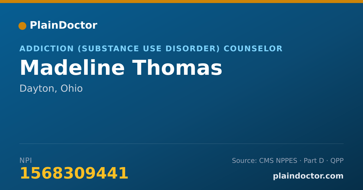 Shareable card for Madeline Thomas - Addiction (Substance Use Disorder) Counselor, Dayton, OH
