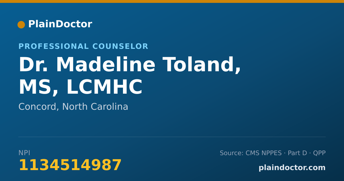 Shareable card for Madeline Toland, MS, LCMHC - Professional Counselor, Concord, NC