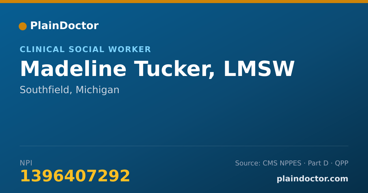 Shareable card for Madeline Tucker, LMSW - Clinical Social Worker, Southfield, MI