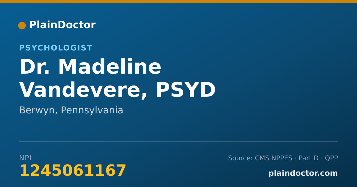 Shareable card for Madeline Vandevere, PSYD - Psychologist, Berwyn, PA