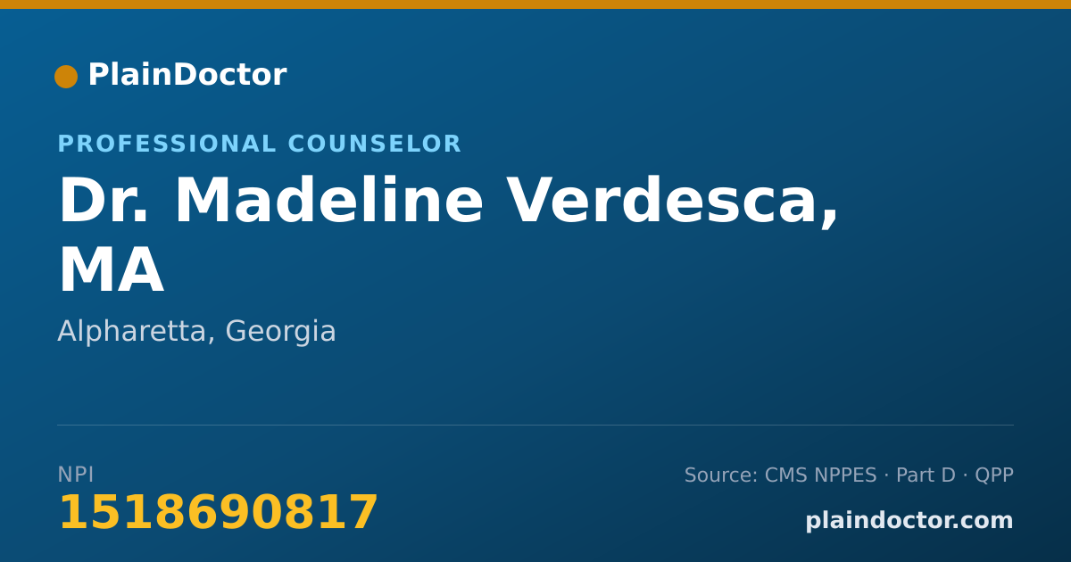 Shareable card for Madeline Verdesca, MA - Professional Counselor, Alpharetta, GA