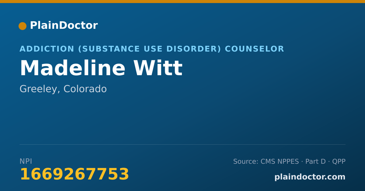 Shareable card for Madeline Witt - Addiction (Substance Use Disorder) Counselor, Greeley, CO