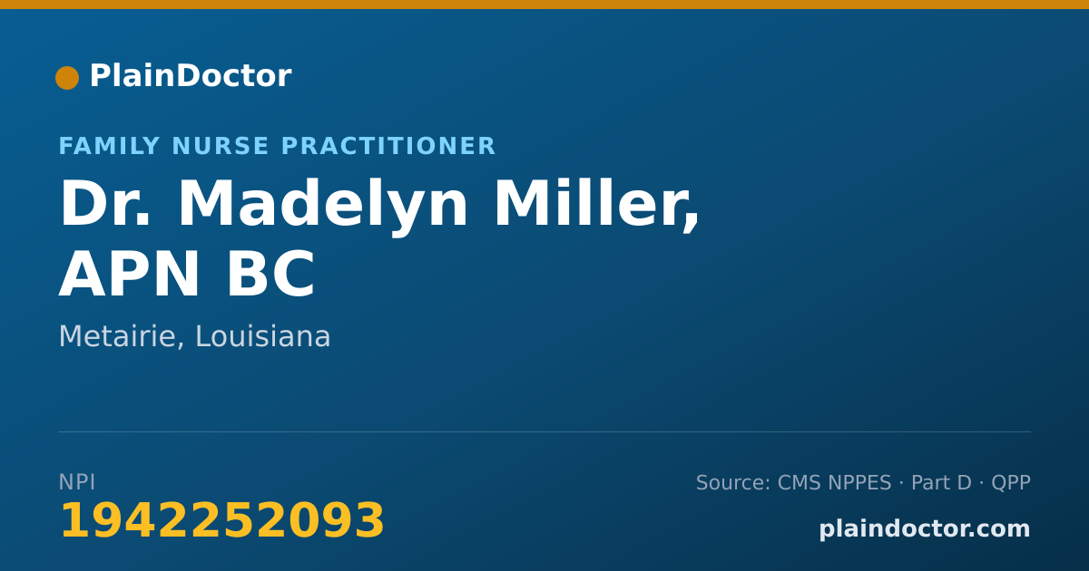 Shareable card for Madelyn Miller, APN BC - Family Nurse Practitioner, Metairie, LA