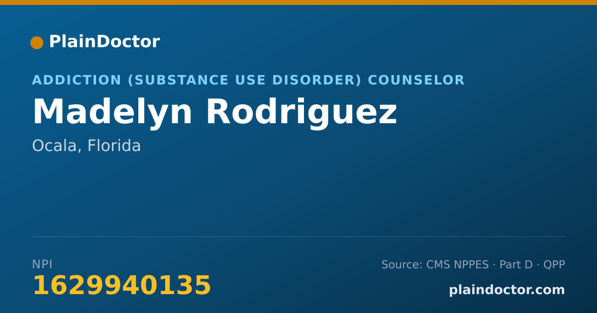 Shareable card for Madelyn Rodriguez - Addiction (Substance Use Disorder) Counselor, Ocala, FL