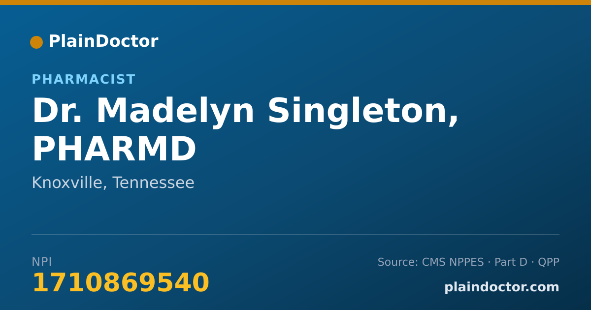 Shareable card for Madelyn Singleton, PHARMD - Pharmacist, Knoxville, TN