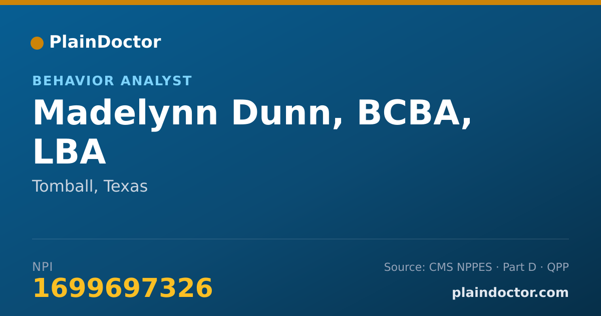 Shareable card for Madelynn Dunn, BCBA, LBA - Behavior Analyst, Tomball, TX