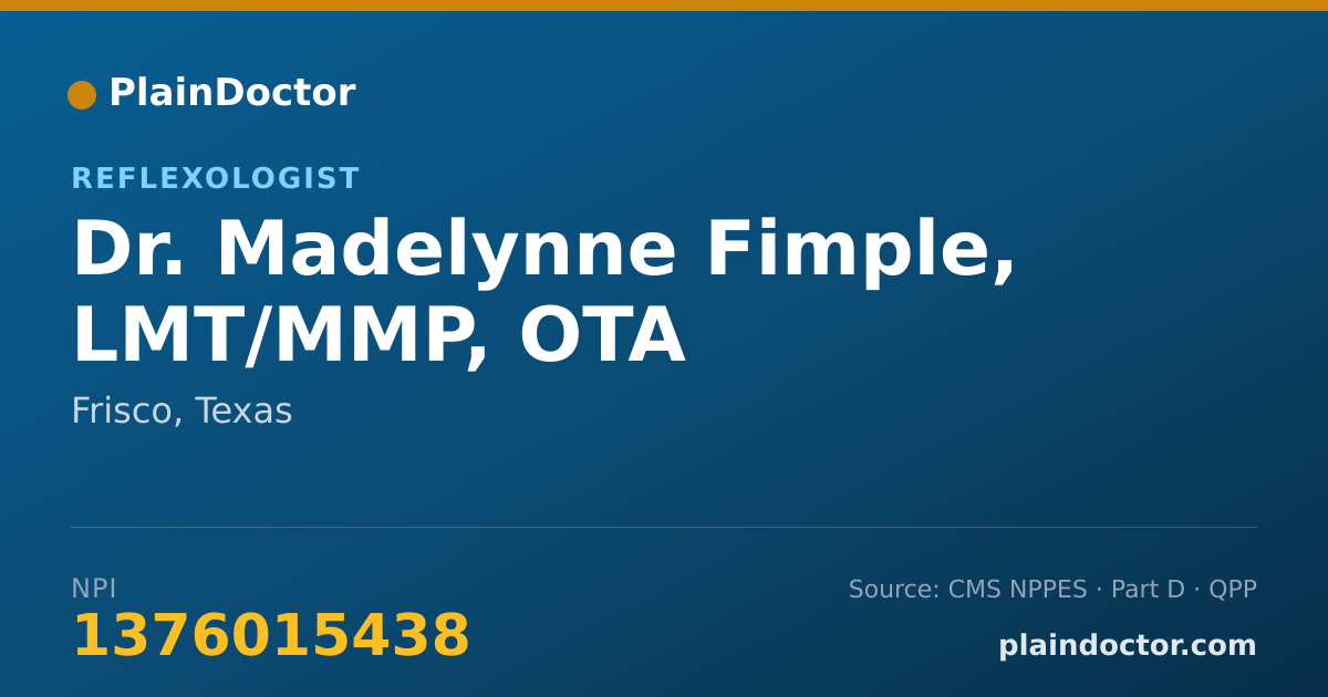 Shareable card for Madelynne Fimple, LMT/MMP, OTA - Reflexologist, Frisco, TX