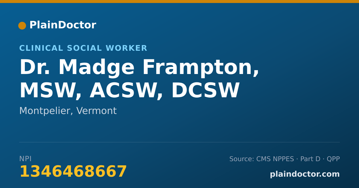 Shareable card for Madge Frampton, MSW, ACSW, DCSW - Clinical Social Worker, Montpelier, VT