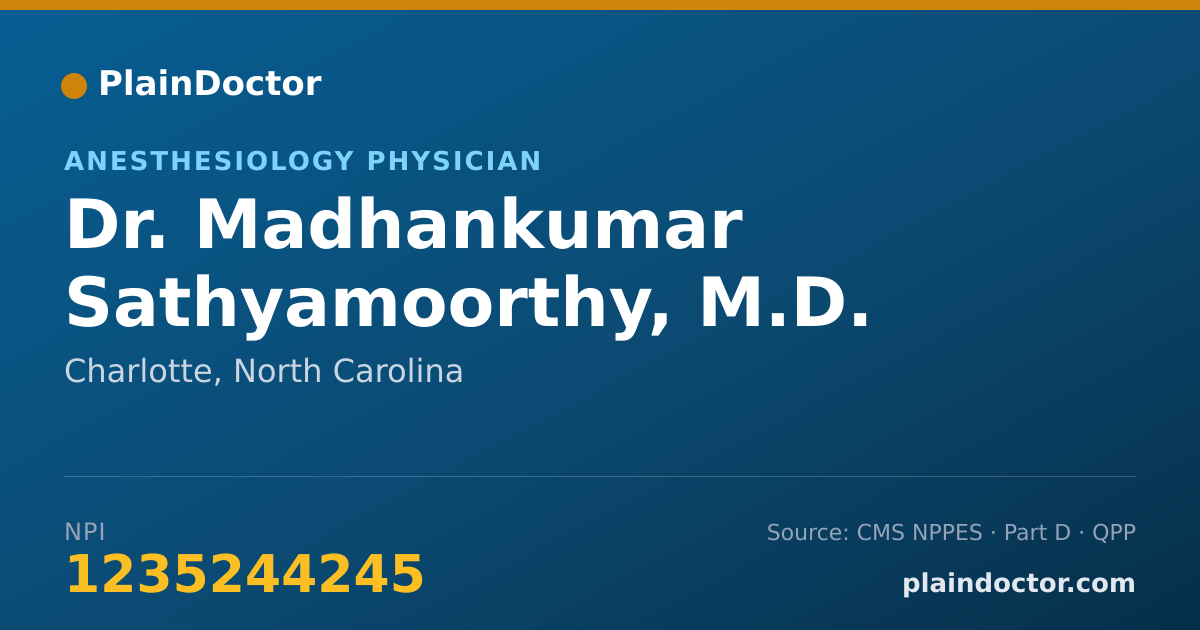 Shareable card for Madhankumar Sathyamoorthy, M.D. - Pediatric Anesthesiology Physician, Charlotte, NC