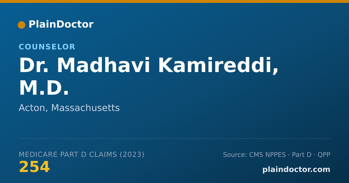Shareable card for Madhavi Kamireddi, M.D. - Counselor, Acton, MA
