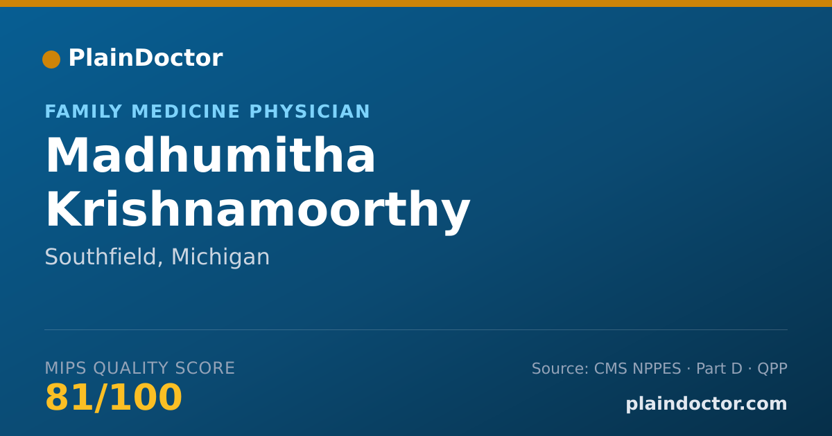 Shareable card for Madhumitha Krishnamoorthy - Family Medicine Physician, Southfield, MI