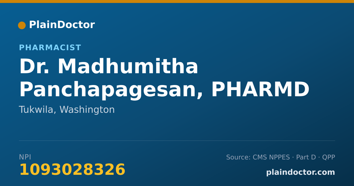 Shareable card for Madhumitha Panchapagesan, PHARMD - Pharmacist, Tukwila, WA