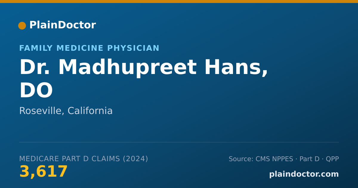 Shareable card for Madhupreet Hans, DO - Family Medicine Physician, Roseville, CA