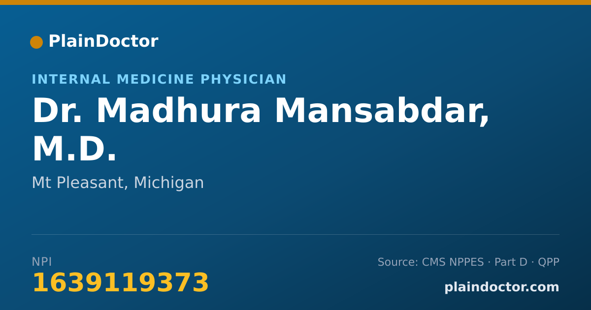 Shareable card for Madhura Mansabdar, M.D. - Internal Medicine Physician, Mt Pleasant, MI