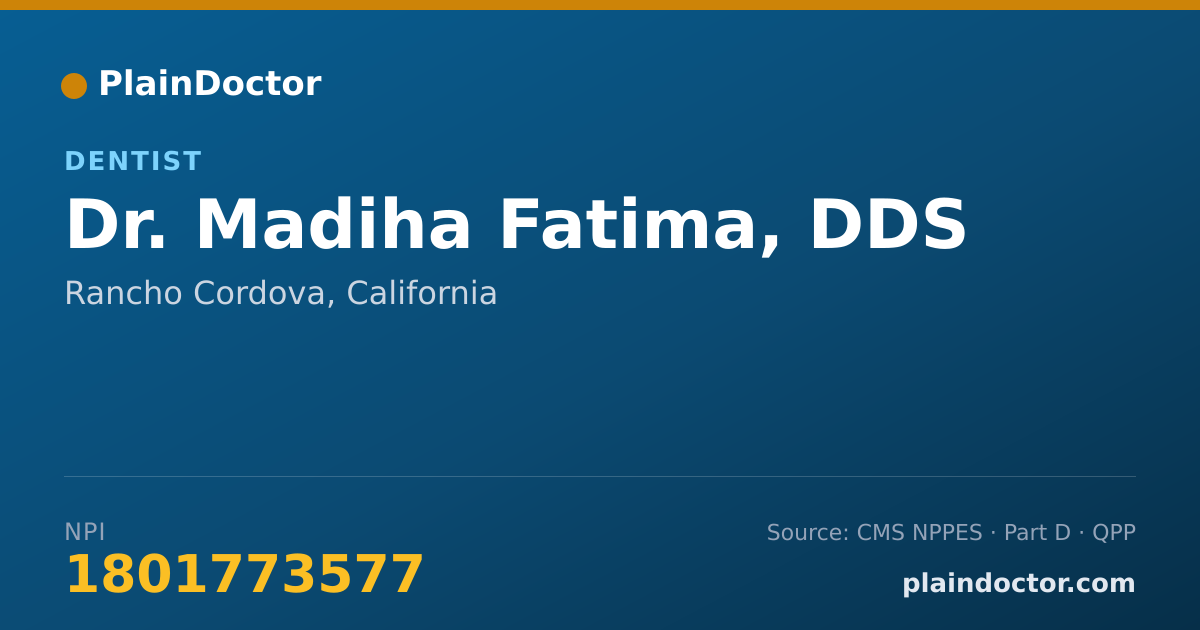 Shareable card for Madiha Fatima, DDS - Dentist, Rancho Cordova, CA