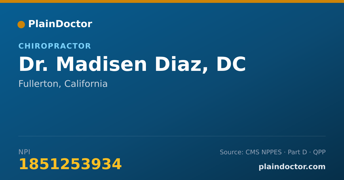Shareable card for Madisen Diaz, DC - Chiropractor, Fullerton, CA