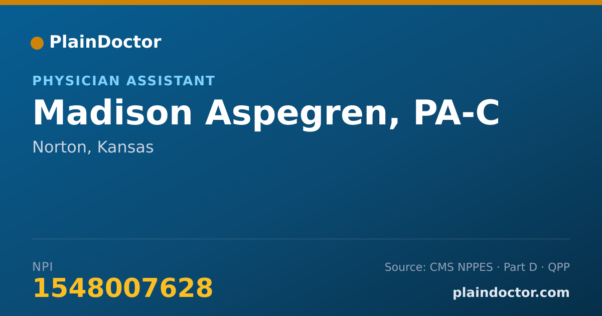 Shareable card for Madison Aspegren, PA-C - Physician Assistant, Norton, KS