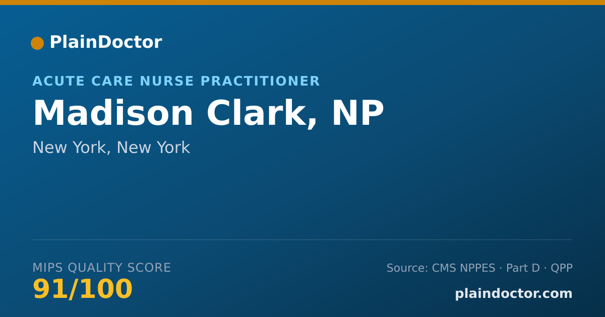 Shareable card for Madison Clark, NP - Acute Care Nurse Practitioner, New York, NY