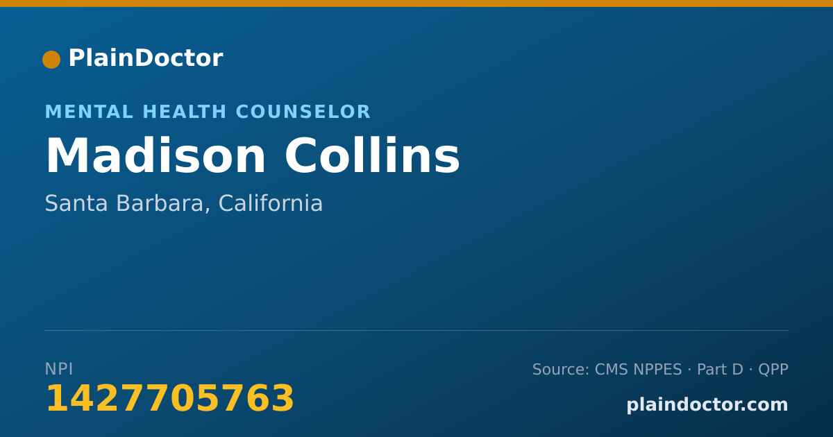 Shareable card for Madison Collins - Mental Health Counselor, Santa Barbara, CA