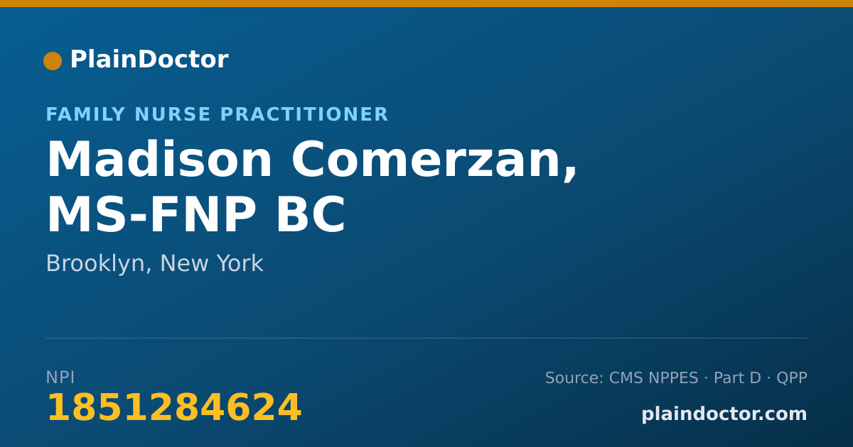Shareable card for Madison Comerzan, MS-FNP BC - Family Nurse Practitioner, Brooklyn, NY