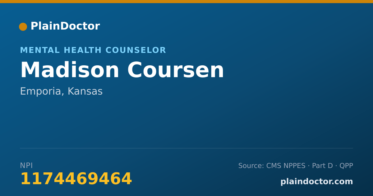 Shareable card for Madison Coursen - Mental Health Counselor, Emporia, KS