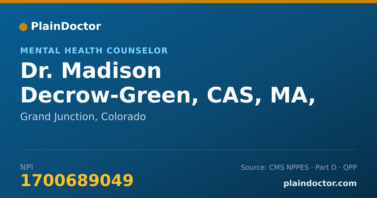 Shareable card for Madison Decrow-Green, CAS, MA, NCC, LPCC - Mental Health Counselor, Grand Junction, CO