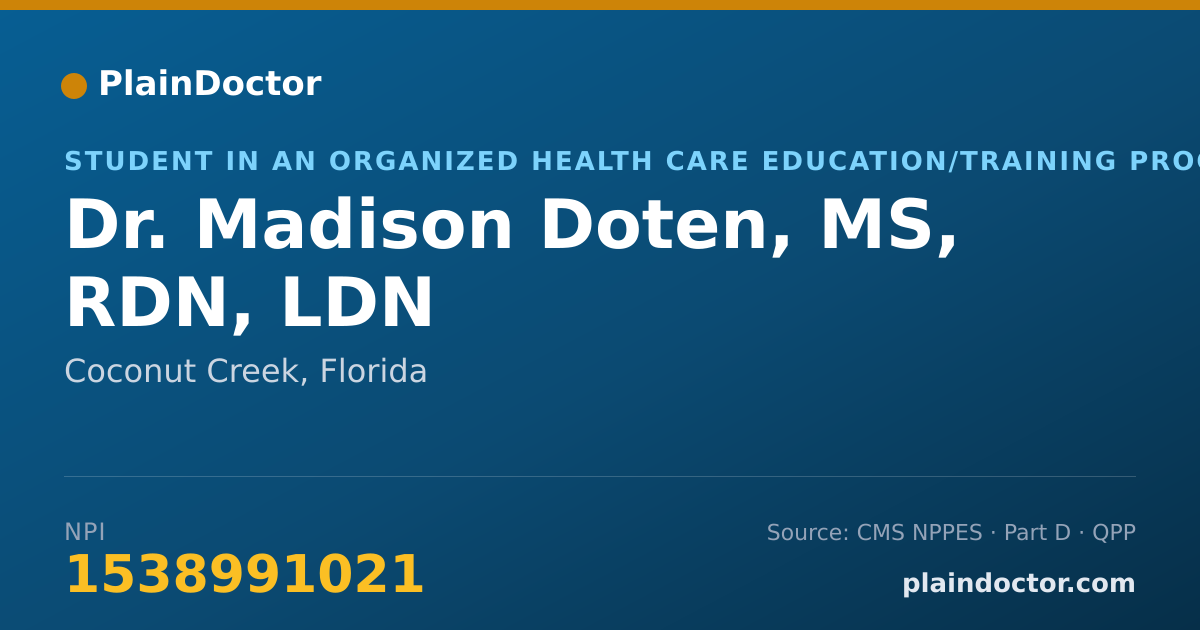 Shareable card for Madison Doten, MS, RDN, LDN - Student in an Organized Health Care Education/Training Program, Coconut Creek, FL