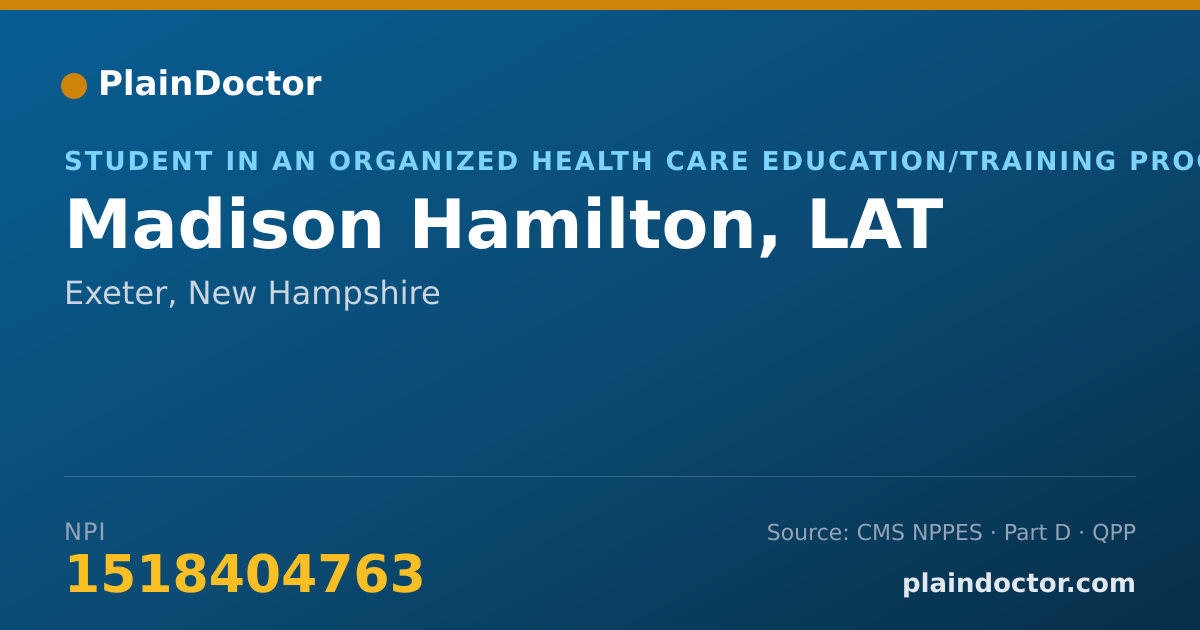 Shareable card for Madison Hamilton, LAT - Student in an Organized Health Care Education/Training Program, Exeter, NH