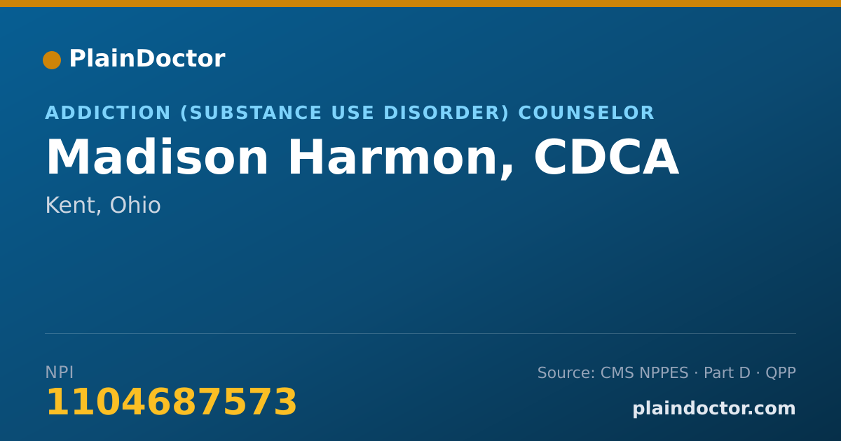 Shareable card for Madison Harmon, CDCA - Addiction (Substance Use Disorder) Counselor, Kent, OH