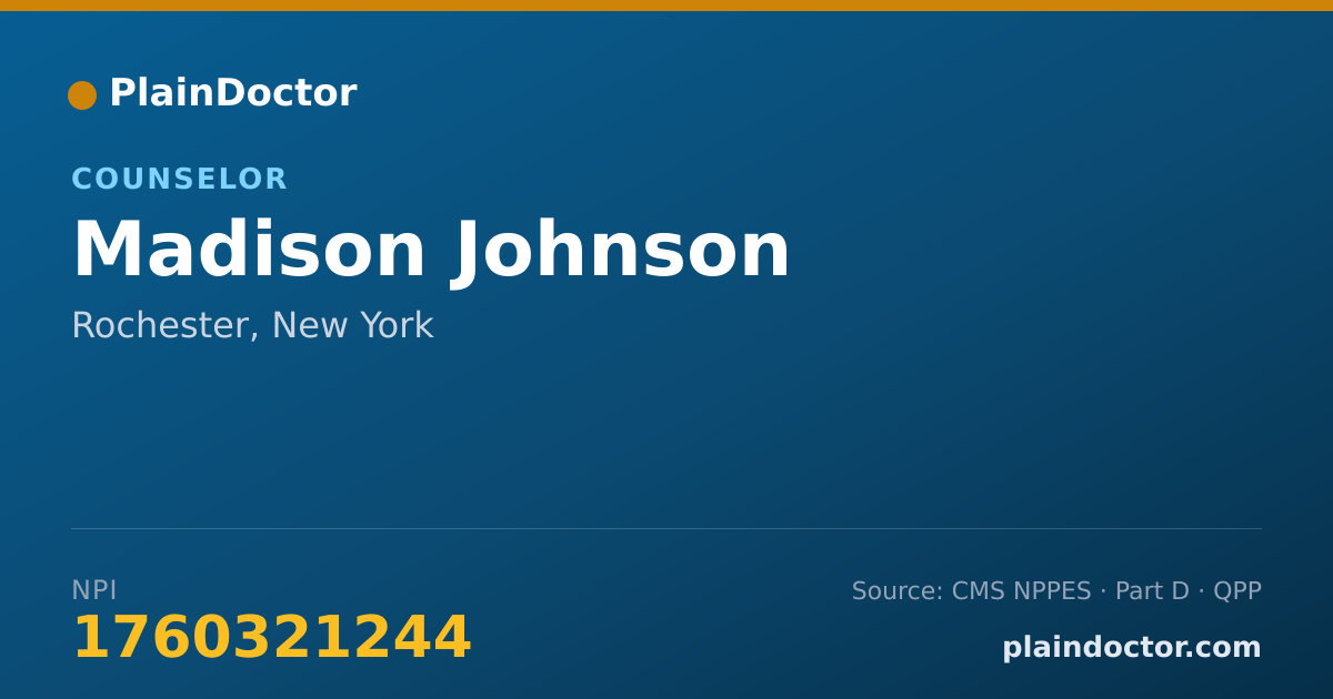 Shareable card for Madison Johnson - Counselor, Rochester, NY