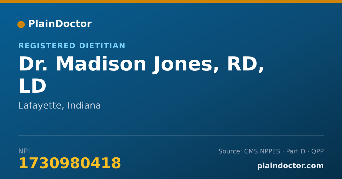 Shareable card for Madison Jones, RD, LD - Registered Dietitian, Lafayette, IN