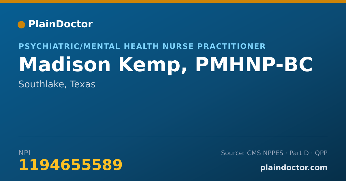 Shareable card for Madison Kemp, PMHNP-BC - Psychiatric/Mental Health Nurse Practitioner, Southlake, TX