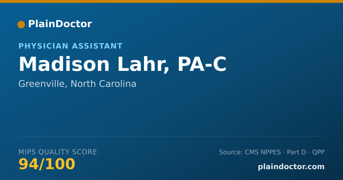 Shareable card for Madison Lahr, PA-C - Endocrinology, Diabetes & Metabolism Physician, Greenville, NC