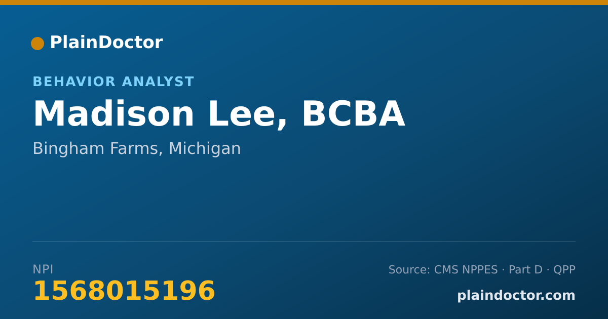 Shareable card for Madison Lee, BCBA - Behavior Analyst, Bingham Farms, MI