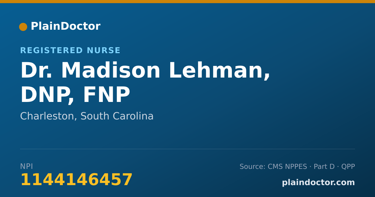 Shareable card for Madison Lehman, DNP, FNP - Registered Nurse, Charleston, SC