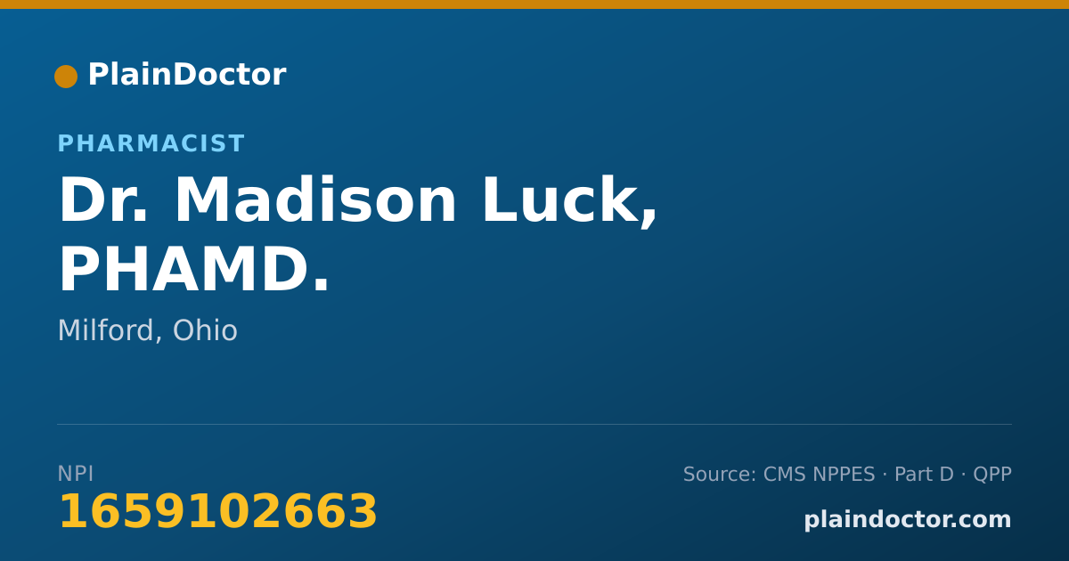 Shareable card for Madison Luck, PHAMD. - Pharmacist, Milford, OH