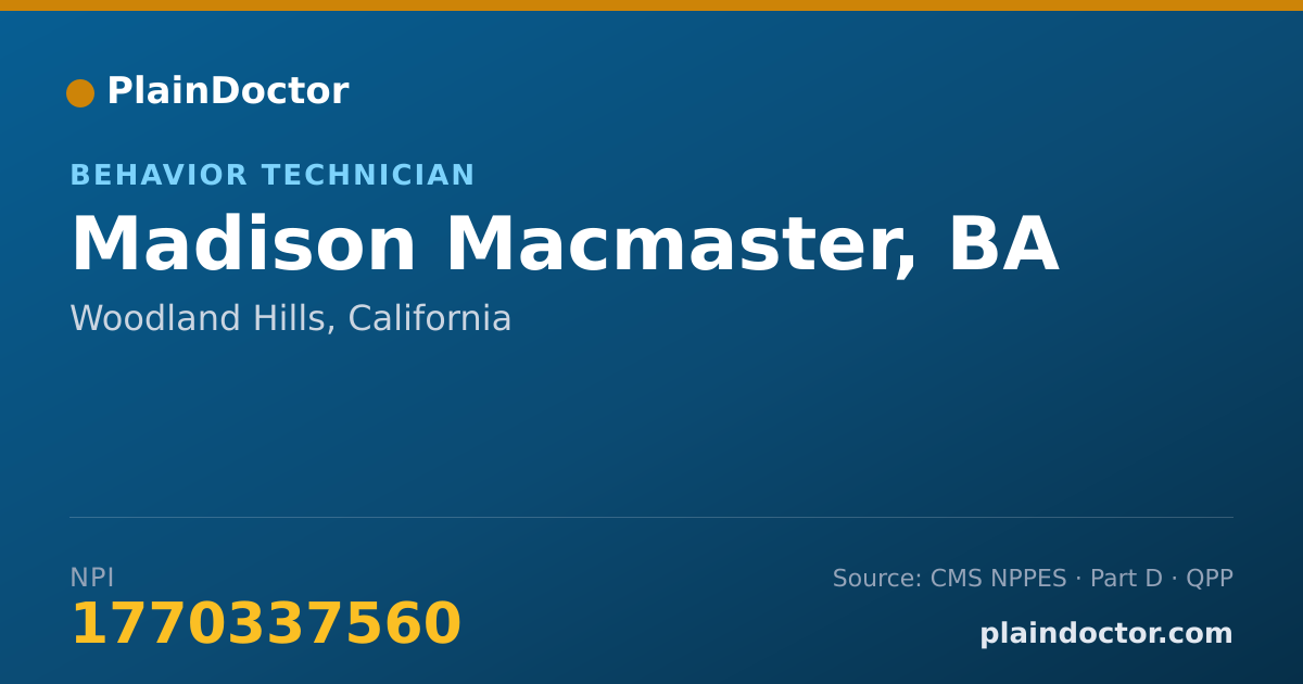 Shareable card for Madison Macmaster, BA - Behavior Technician, Woodland Hills, CA