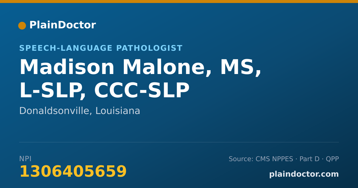 Shareable card for Madison Malone, MS, L-SLP, CCC-SLP - Speech-Language Pathologist, Donaldsonville, LA